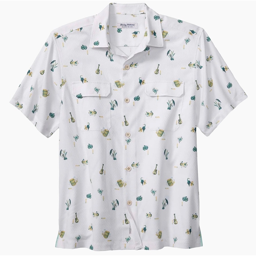 Tommy‎ Bahama Coastal Ease Petite Tropics White Button Up Shirt Mens Medium